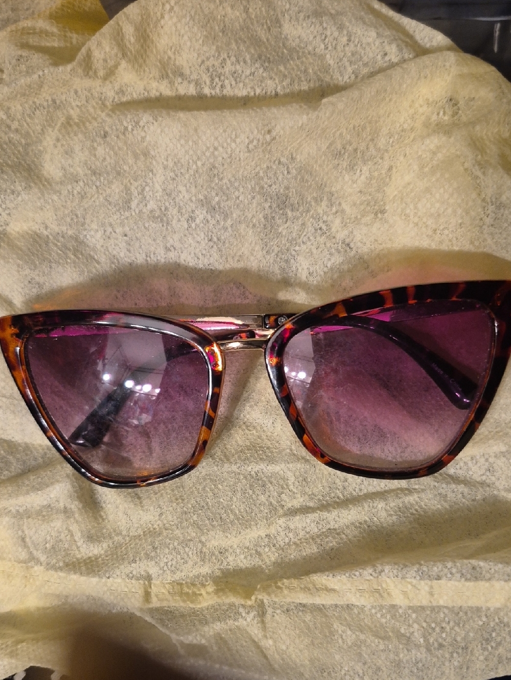 Tortoiseshell Cat-Eye Sunglasses with Purple Lenses
